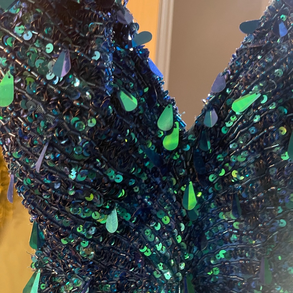 Sherri Hill Style 56697 Peacock Blue Mini Formal - Picture 7 of 10
